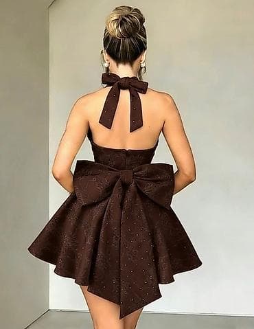 Kratka haljina na vezivanje oko vrata (halter), A-kroja sa bogatom — 2