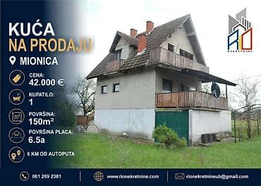 Na prodaju useljiva kuća na 1km od centra Mionice Površina kuće 150m2 na lalafo.rs Na prodaju useljiva kuća na 1km od centra Mionice Površina kuće 150m2