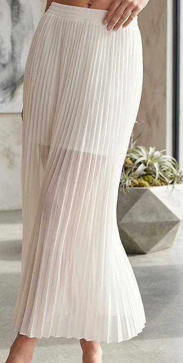 patike samba: Ženska plisirana suknja, dužine do članaka (midi/duga), u nežnoj beloj — 1