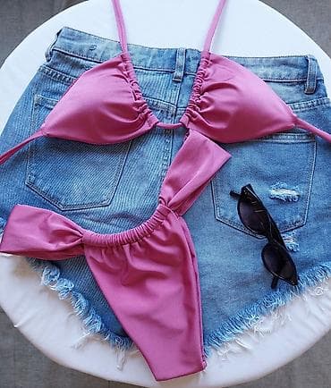 krem kosulja: Ružičasti bikini set – trouglasti gornji deo i donji deo sa mašnama sa — 2