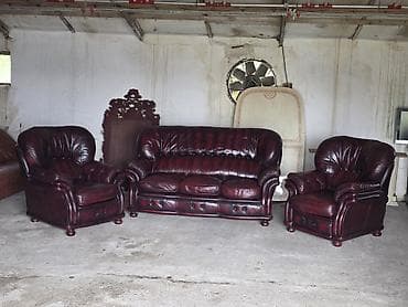 krevet trosed: Kožni garnitura – bordo - Sastav: trosed sa tri jastuka za sedenje + — 3