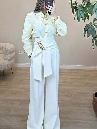 Wedding Clothes & Accessories: Elegantne ženske pantalone sa visokim strukom i širokim nogavicama - — 1