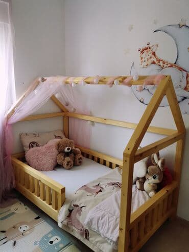 dobos za decu: Dečiji krevet u obliku kućice od punog drveta. - Materijal: masivno — 4