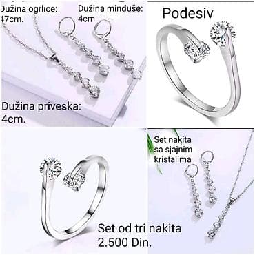 Set nakita sa sjajnim kristalima – ogrlica, minđuše i podesiv prsten