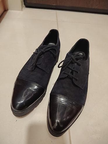 svecana obuca: Zenske elegantne cipele na pertlanje, teget boje, kombinacija brušene — 4