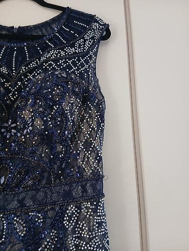 turska obuća: Elegantna večernja haljina – tamnoplava - Kroj: duga, uska silueta — 5