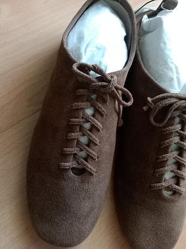 leopard print cipele: Ženske cipele RESERVED – braon antilop - Model: ravne vezane cipele — 3