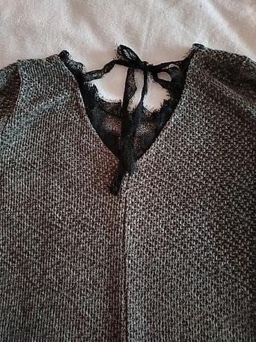 farmerke i sako: Ženska pletena bluza/sveter - Boja: tamnosiva melirana - Materijal — 2