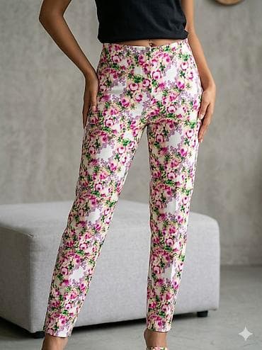 farmerke: Ženske pantalone sa cvetnim printom - Kroj: slim/pravolinijski — 1