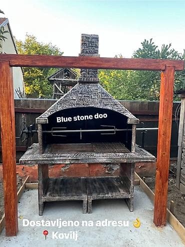 stalak za cvece: Vrtni roštilj/pečenjara od betona i kamena sa nadstrešnicom/okvirom od — 1