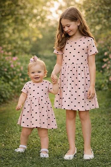 Haljina za devojcice A kroj sa naboranim donjim delom. Puder roze