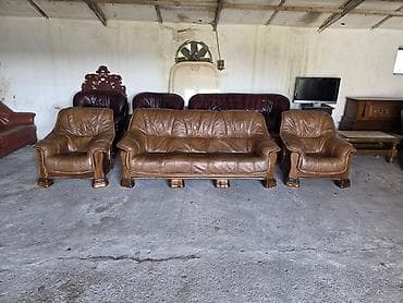 dekor platno za namestaj: Kožna garnitura za dnevnu sobu – 1 - Sastav: trosed i dve fotelje - — 1