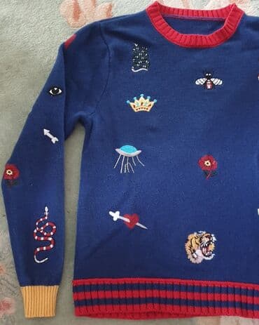 kačketi sa životinjama: Sweater, L (EU 52), Gucci, color - Light blue, Wool — 1