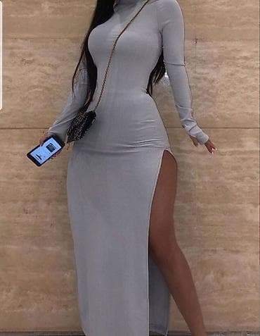 kaftan haljine: L, bоја - Siva, Koktel, klub, Dugih rukava — 1