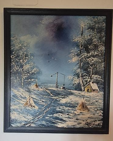 RUCNO RADJENE SLIKE Zimski pejzaži, ulje na platnu, potpisane (Vasic