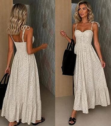 otkup haljina: Ženska maxi haljina od broderi čipke - Model: duga letnja haljina sa — 4