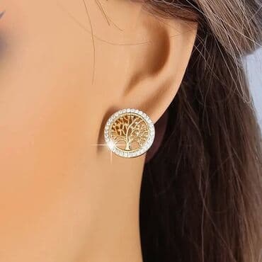 nakit six beograd: 💫Minđuše “Drvo života” – elegantne okrugle push-back (iglica sa leptir — 6