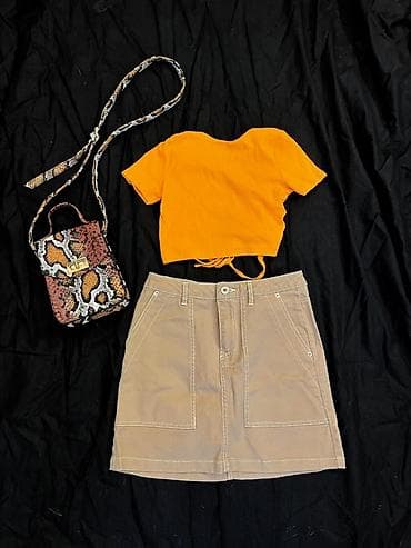 patike sa platformom: Komplet odeće – 3 dela - Kratak top u jarko narandžastoj boji — 1