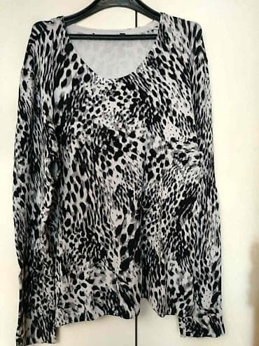 Ženska bluza sa dugim rukavima, crno‑sivi animal print