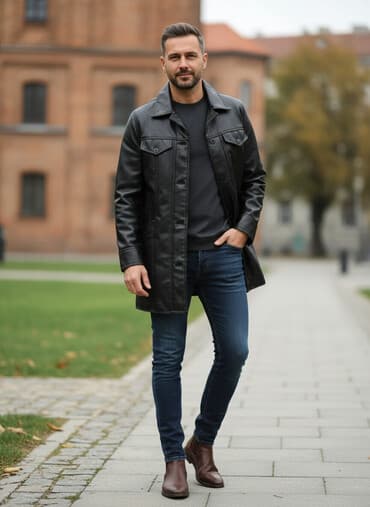 cincila kaput: Ženski kožni mantil/ – 40 /42 VeličinaDužina jakne 83 Dužina — 2