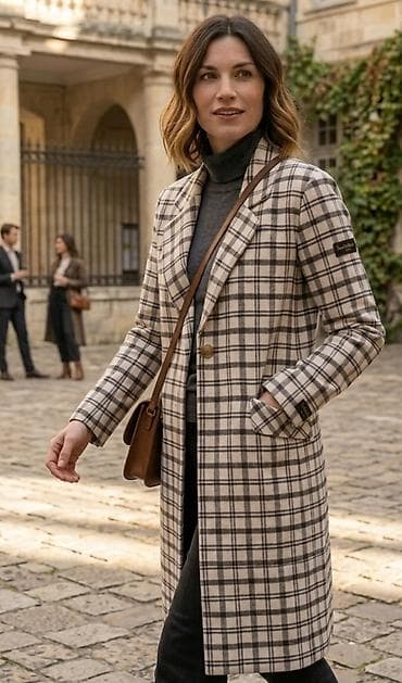 norway jakne: Ženski kaput sa kariranim desenom - Klasičan, ravni kroj dužine do — 1