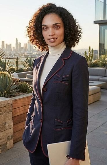 dva mammut: Ženski sako – tamnoplavi sa kontrastnim bordo paspulom - Kroj — 1