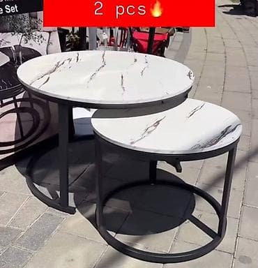 Set od 2 klub stola – okrugli, moderni dizajn - Gornje ploče: bela