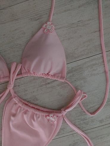 kupaći kostim: Ženski bikini komplet – svetloružičasti - Model: trouglasti grudnjak — 2