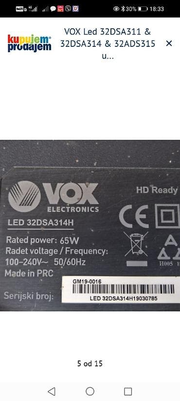 tastatura za tv: Na prodaju delovi za VOX LED televizore. **Delovi za model VOX Led — 6