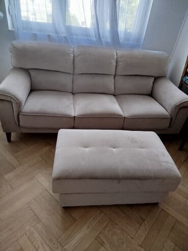 polovne garniture za dnevnu sobu: Trosed sa tabureom/klupom za noge – bež/svetlosiva nijansa - — 4