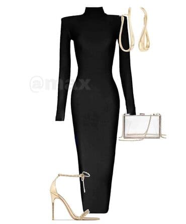 Women's Clothing: A-Dress S, M, L, color - Black, Evening, Long sleeves — 3