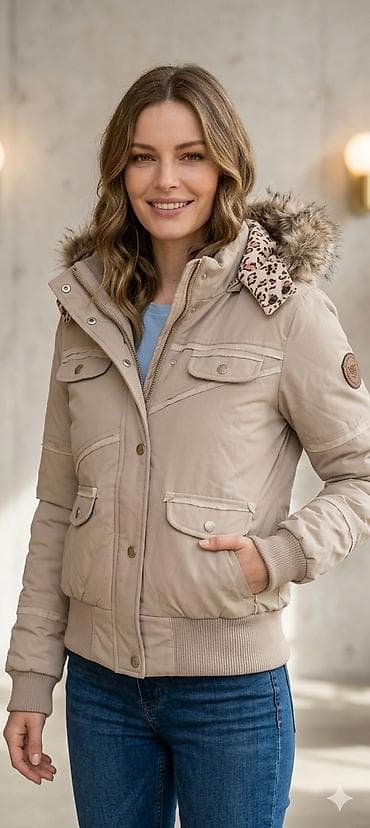 Ženska zimska jakna, kratkog kroja, u bež boji. - Topla, lagano