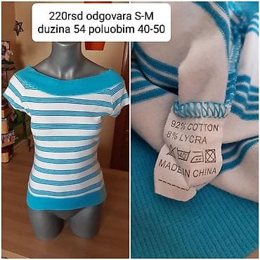 Ženska prugasta majica sa širokim, spuštenim izrezom preko ramena