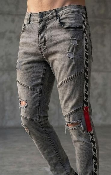 esbi jeans: Muške skinny farmerke – siva sprana boja sa vintidž efektom. Detalji — 1