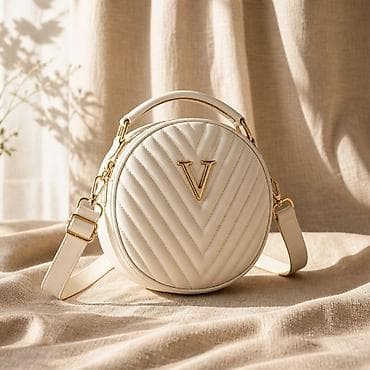 vitapur ćebe duks: Okrugla ženska torba od kože – bež/ivory ton - Materijal: glatka — 1