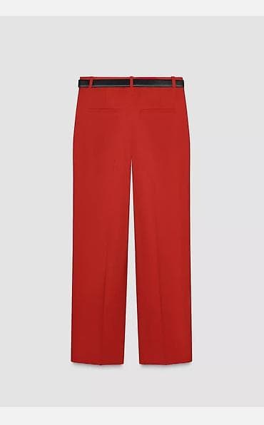 sorc i sako komplet: Crvene elegantne pantalone sa faltama - Kroj: ravan, blago širi — 4
