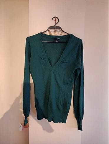 dzemperi zenski dugi: H&M džemper – zeleni, V-izrez - Brend: H&M (etiketa vidljiva) — 1
