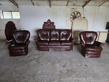 krevet trosed: Trosed + dve fotelje – komplet garnitura od prirodne kože - — 10