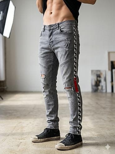 Muške slim-fit farmerke, sivo ispranog denima sa efektom izbledelog