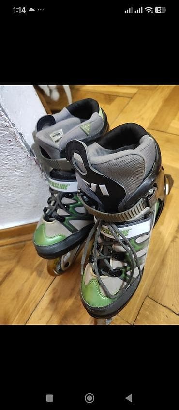 90210 sa prevodom: Roleri Power Slide – inline, 4 točka po cipeli. - Dizajn: crno‑zelena — 8