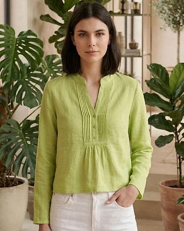 pull and bear suknje: Ženska bluza od lana – svetlozelena - Materijal: 100% lan za — 1