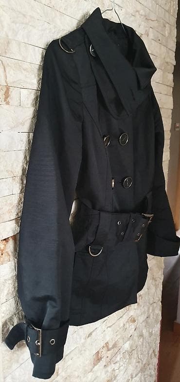 jakn: ZARA BASIC ženski mantil – crni, dvoredno kopčanje - Model: klasični — 2