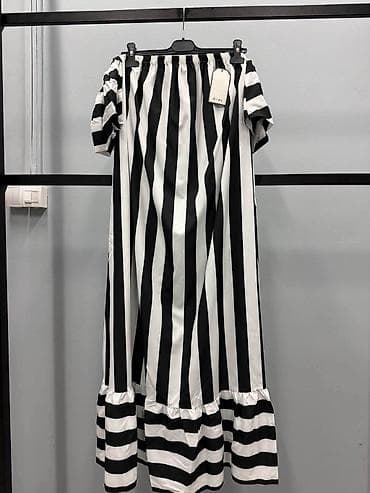 haljine na bratele: Duga letnja haljina na pruge, crno-bela M L XL 2XL - Kroj: maxi — 3
