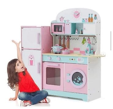 Toys: Drvena dečja kuhinja 3‑u‑1 sa frižiderom, rernom i veš mašinom ik - — 1