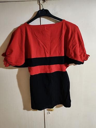 lan haljine: Ženska tunika/haljina sa prugama – crveno‑crna - Kroj: ravna silueta — 1