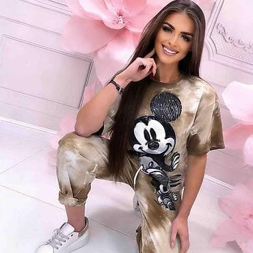 versaci majice: 🔥Ženski komplet – majica i donji deo sa velikim printom Miki Maus — 6