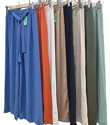 Ženske široke pantalone sa pojasom na vez - Kroj: široke nogavice