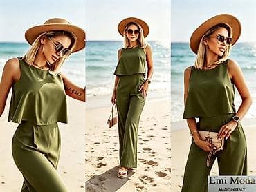 Kompleti: Elegantni ženski komplet – bluzica bez rukava + široke pantalone — 3