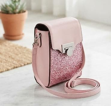 sat chanel: Mini torbica preko ramena – roze sa šljokicama - Kompaktan model — 1