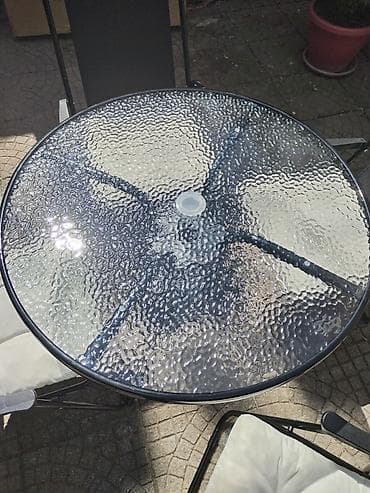 lounge stolice: Baštenski set – sto, 4 stolice i suncobran - Okrugli sto sa — 6